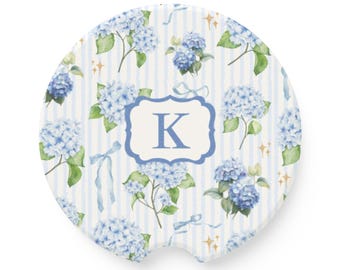 Posavasos de esteatita con monograma floral para coche, regalo personalizable.