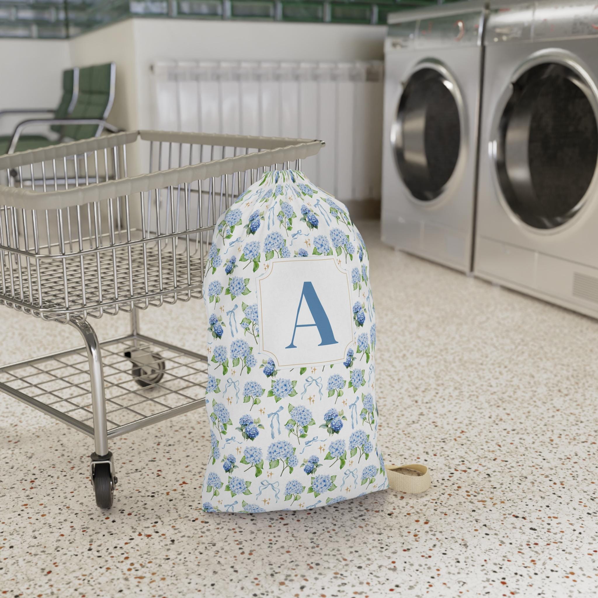 College Laundry Bag Back To College Gift Personalized Blue Hydrangea Laundry Bag Floral Dorm Decor Dorm Essentials College Freshman