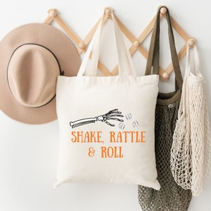 Bunco Tote Bag / Halloween Bunco Tote Bag / Bunco Gift / Shake Rattle and Roll Skeleton Hand Tote Bag / Bunco Prize / Bunco Friend Gifts