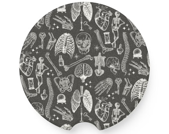 Skeleton Car Coasters | Soapstone Car Coaster | Spooky Season Gift | New Car Gift | Vintage Halloween Cup Coaster | Halloween Illustrations