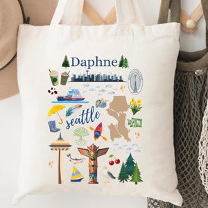 Custom Seattle Tote Bag | Personalized Seattle Tote Bag | Seattle Gift Farmers Market Tote Bag | Washington Tote Bag Pacific Northwest Gift