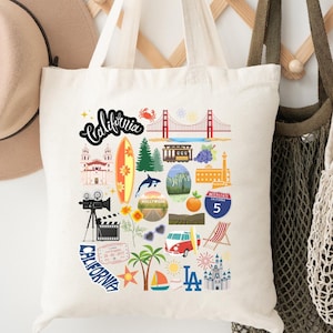 California Tote Bag | California Landmarks Tote Bag | California Gift | California Bachelorette Tote Bag | California Vacation Gift