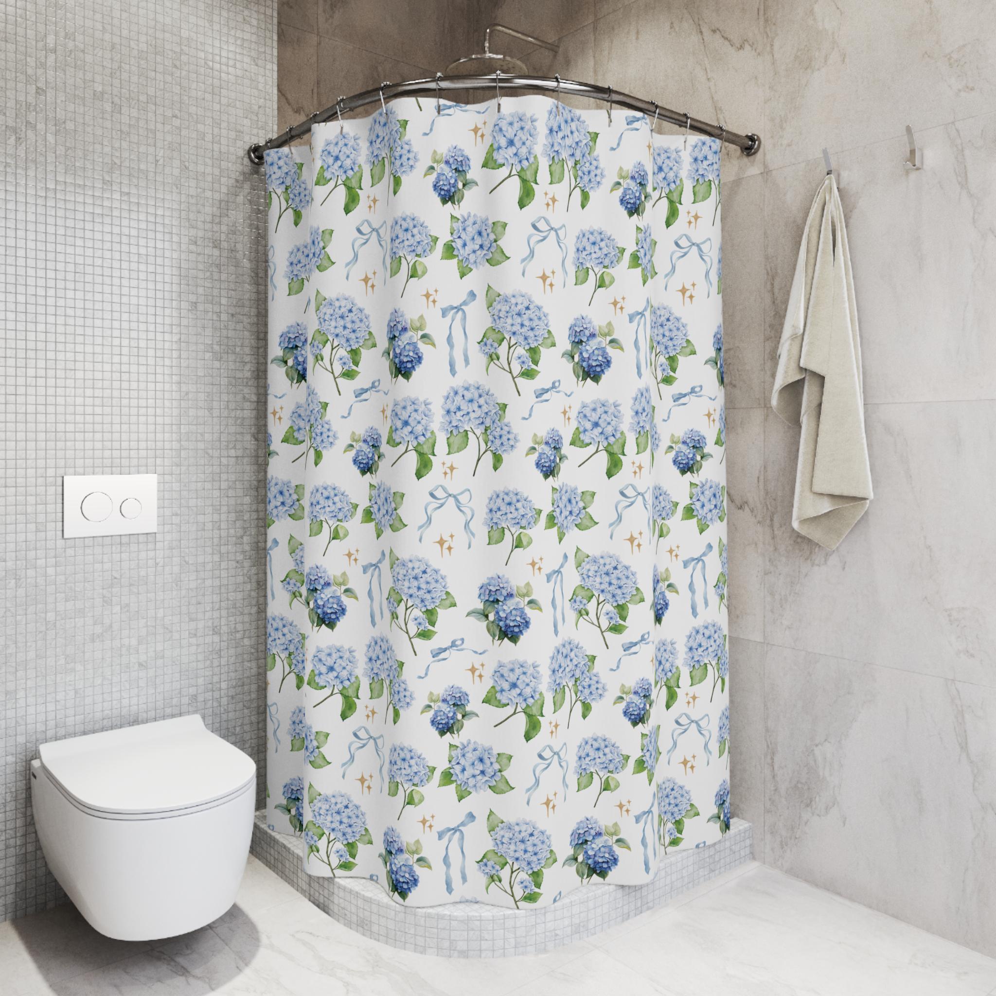 Hydrangea Shower Curtain | Blue Floral Shower Curtain, Hydrangea Bath
