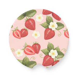 Strawberries Car Coasters | Soapstone Car Coaster | Strawberry Preppy Gift | New Car Gift | Preppy Cup Coaster | Fruit Car Coasters