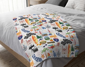 California Velveteen Minky Blanket | California Blanket | California Gift | California Blanket | California Landmarks Blanket