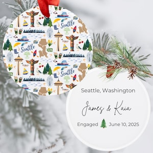 Custom Seattle Christmas Ornament | Seattle Gift | Washington Acrylic Ornament Gift Tag | Seattle Landmarks | PNW Pacific Northwest Gift