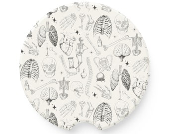 Skeleton Car Coasters Soapstone Car Coaster Spooky Season Gift New Car Gift Vintage Halloween Cup Coaster Halloween Bones Illustration
