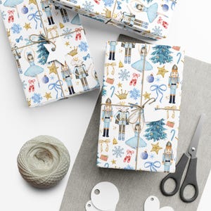 Wrapping Paper Nutcracker Ballerina Toy Blue Gold Nutcracker Christmas Holiday Gift Wrap