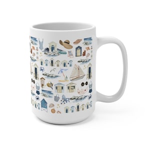 Coastal Mug | Nantucket Coffee Mug 15 oz | New England Mug | Beach Lover Mug | Cape Cod Cup Coastal Coquette Aesthetic Gift for Her