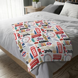 London England Velveteen Minky Blanket | London Blanket | London Gift | England Blanket | London Landmarks Blanket