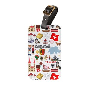 Switzerland Luggage Tag Swiss Luggage Tag Switzerland Icons Bag Tag Switzerland Purse Info Tag Swiss Gift Swiss Luggage ID