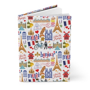 Paris Journal Notebook | Paris Journal | Paris Gift | France Journal Hardcover | Paris France Gifts | Eiffel Tower | Bonjour