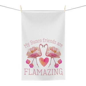 Bunco Soft Tea Towel | Bunco Flamingo Towel | Bunco Gift | Bunco Kitchen Towel | Bunco Friend Gift | Bunco Group Gifts | Bunco Dice
