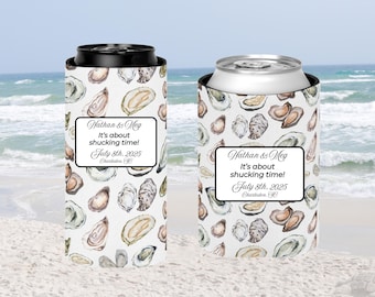 Custom Oysters Can Cooler | Oyster Print Can Cooler Koozie | Oyster Gift | Bachelorette Boat Party | Slim & Regular Cans