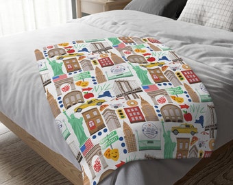 Manta Minky de terciopelo de la ciudad de Nueva York / Manta de Nueva York / Regalo de Nueva York / Manta de NYC / Manta de puntos de referencia de Nueva York / Regalo de NYC