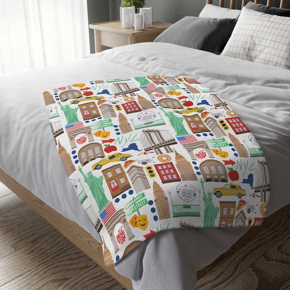New York City Velveteen Minky Blanket | New York Blanket | New York Gift | NYC Blanket | New York Landmarks Blanket | NYC Gift