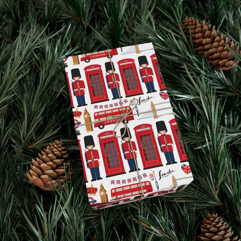 London Wrapping Paper Roll and Sheets | British Birthday Party Supplies and Decor | London Gift | London Wrapping Paper | London Christmas image 3