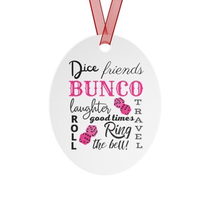 Bunco Christmas Gift Ornament | Bunco Word Cloud Gift | Bunco Christmas Tree Ornament | Bunco Group Christmas Gifts Metal Ornament image 6