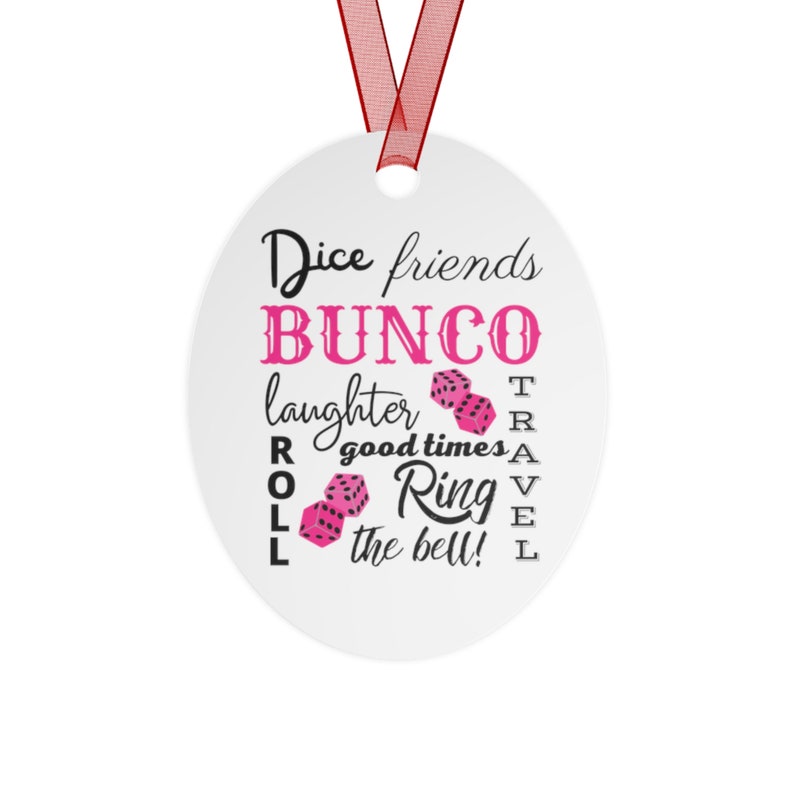 Bunco Christmas Gift Ornament | Bunco Word Cloud Gift | Bunco Christmas Tree Ornament | Bunco Group Christmas Gifts Metal Ornament image 6