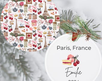 Anpassad Paris julgransprydnad Paris akryl julgransprydnad presentetikett | Paris Frankrike present | Personlig Paris semester Paris kokett
