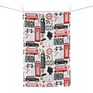 London Christmas Tea Towel | London  Towel | British Gift | London Kitchen Towel | England Decor | London Housewarming Gift