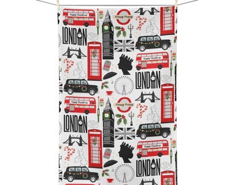 London Christmas Tea Towel | London  Towel | British Gift | London Kitchen Towel | England Decor | London Housewarming Gift