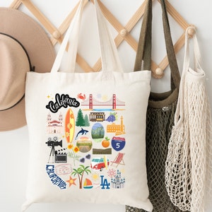 California Tote Bag | California Landmarks Tote Bag | California Gift | California Bachelorette Tote Bag | California Vacation Gift