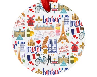 Kerstornament Parijs | Frankrijk cadeau | Cadeaukaartje acrylornament Parijs | Bezienswaardigheden Parijs | Cadeau Parijs