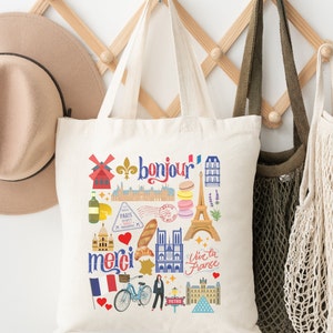 Paris Tote Bag | Paris France Canvas Bag | Paris Vacation Bag | Paris Landmarks | Paris Gift | Paris Sightseeing Souvenir