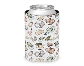 Oysters Can Cooler | Oyster Print Can Cooler Koozie | Oyster Gift | Boat Party | Slim & Regular Cans