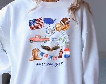 アメリカンガール スウェットシャツ | 独立記念日 スウェットシャツ | コンフォートカラー スウェットシャツ | USA スウェットシャツ | 彼女への愛国心あふれるギフト