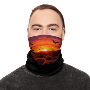 Neck Gaiter, Sunset Texas Cactus Design Camping Mask - Winter Face Cover, Drawstring Scarf, Outdoor Neck Warmer, Hiking Headband, Ski Mask