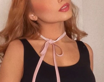 Pink Champagne Velvet Ribbon Choker, ribbon necklace, Belle Epoch, blush pink