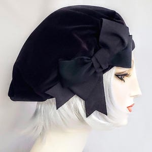 Lux Black Velvet Beret With Vintage Ribbon Bow, hat, women&#39;s tam, millinery