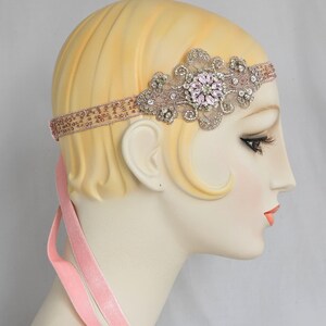 Silver and Pastel Pink Sparkle Filigree Beaded Headband, Headpiece, Rhinestone headband, Beaded headband, Belle epoch, 1920&#39;s flapper