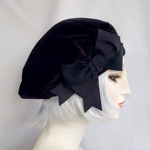 Lux Black Velvet Beret With Vintage Ribbon Bow, hat, women's tam, millinery