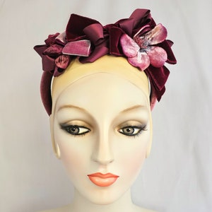 Seraphina Burgundy Velvet Flower and Ribbon Headband, millinery, fascinator, headpiece, wedding bridal
