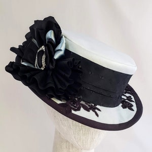 Silk Boater Hat, Victorian hat, Millinery, Vintage style, black and blue, fabric hat, Edwardian, costume