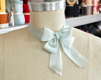 French Pastel Blue Silk Ribbon Bow Choker, jabot, bow tie, women's accessories, wedding bridal, handmade