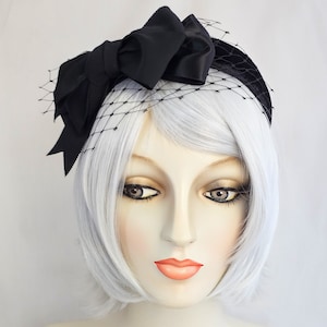 Victorian Black Ribbon and Veil Headband, millinery, fascinator, headpiece, wedding bridal