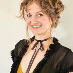 Choker con nastro di organza a strisce nere, collana con nastro, Belle Epoch, choker con fiocco jabot
