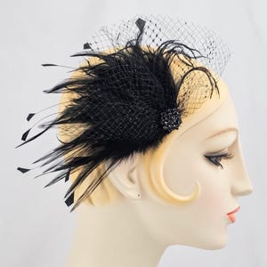 Black Feather Hair Clip With Vintage French Veil, flapper hair clip, belle epoch, saloon girl, fascinator, great gatsby