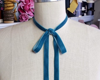 Dusty Blue Velvet Ribbon Choker, ribbon necklace, Belle Epoch, bow choker, jabot