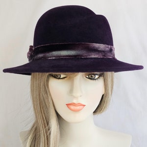 Eggplant Purple Medium Brim Hat, Boho Hat, Millinery, Womens Winter Hat, vintage style