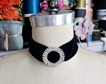 Vintage Velvet Ribbon Choker with Rhinestone Buckle. Multiple Colors, Belle Epoch, Victorian, Marie Antoinette