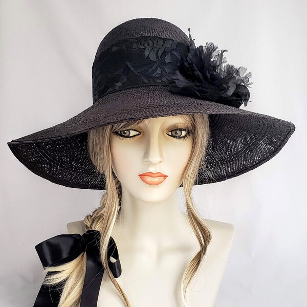 Black Straw Hat Etsy
