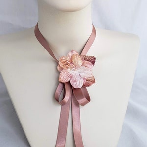 Champagne Bronze Vintage Flower Choker, Velvet flower necklace, ribbon choker, satin choker, Belle epoch, 17th century, jabot image 5