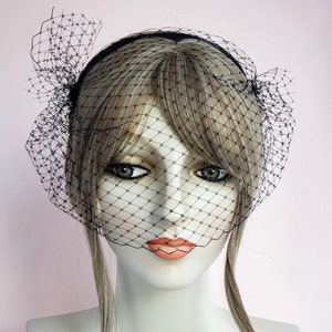 Black Headband Birdcage Veil, Wedding, Bridal Veil, Russian Veil, half face veil, headband veil, handmade