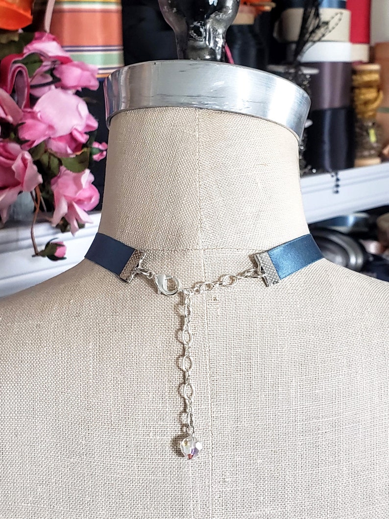 Blue Vintage Satin Ribbon Choker, bow choker, ribbon necklace, Belle Epoch, jabot, with clasp image 3