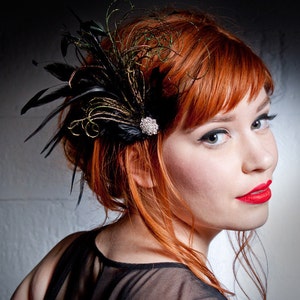 Belle Epoch zwarte en groene veren haarclip, Flapper zendspoel, Saloon Girl, Roaring 20s